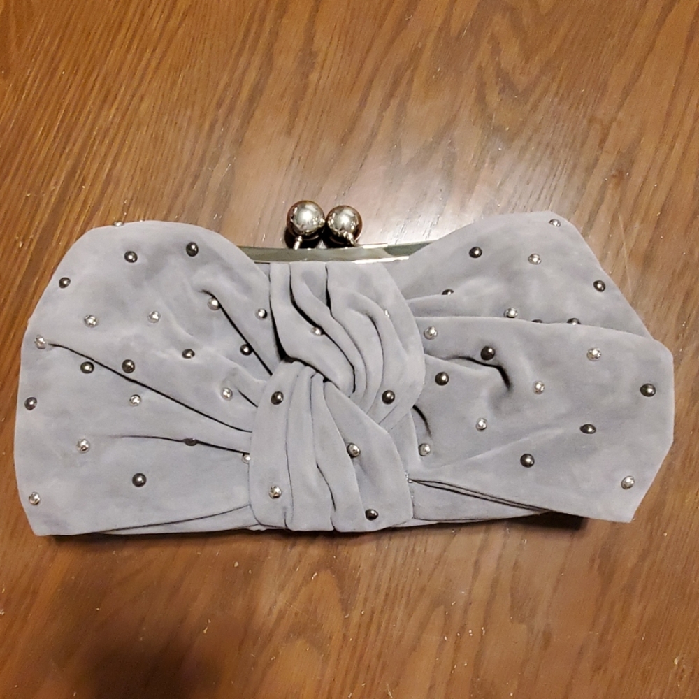 Street Level gray clutch lobster claw purse stoned